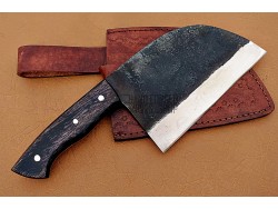 Custom Made Siberian Cleaver, D2 Carbon Steel 11 Razor Sharp, Black Micarta Sheet Handle