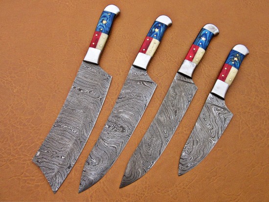 WP-G7 Custom Handmade Damascus Professional kitchen Chef knives set-4-Piece