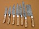 Olive Wood Handle Damascus Steel Fixed Blade Kitchen Chef Knife Set, 7 PIECE CHEF SET