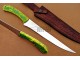 Fillet Knife Custom Made D2 Steel Razor Sharp, Green And Yellow Resin Handle