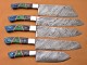 Custom Handmade Damascus Steel Fixed Blade Kitchen Chef Knife Set, 5 PIECE CHEF SET 