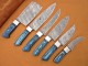 Custom Handmade Damascus Steel Fixed Blade Kitchen Chef Knife Set, 6 PIECE CHEF SET 