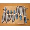 Custom Handmade Damascus Steel Fixed Blade Kitchen Chef Knife Set, 7 PIECE CHEF SET, Blue Micarta Handle 