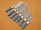 Custom Handmade Damascus Steel Fixed Blade Kitchen Chef Knife Set, 7 PIECE CHEF SET, Blue Micarta Handle 