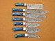 Custom Handmade Damascus Steel Fixed Blade Kitchen Chef Knife Set, 7 PIECE CHEF SET, Blue Micarta Handle 