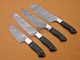 Custom Handmade Damascus Steel Fixed Blade Kitchen Chef Knife Set, 4 PIECE CHEF SET, Buffalo Horn Handle