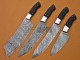 Custom Handmade Damascus Steel Fixed Blade Kitchen Chef Knife Set, 4 PIECE CHEF SET, Buffalo Horn Handle