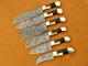 Custom Handmade Damascus Steel Fixed Blade Kitchen Chef Knife Set, 6 PIECE CHEF SET, Camel Bone, Buffalo Horn and Fiber Handle