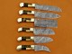 Custom Handmade Damascus Steel Fixed Blade Kitchen Chef Knife Set, 6 PIECE CHEF SET, Camel Bone, Buffalo Horn and Fiber Handle