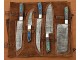 Custom Handmade Damascus Steel Fixed Blade Kitchen Chef Knife Set, 5 PIECE CHEF SET, Blue & Orange Micarta Handle
