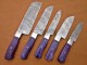 Purple Bone Handle, Handmade Damascus Steel Fixed Blade Kitchen Chef Knife Set, 5 PIECE CHEF SET