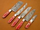 5 PIECE CHEF SET, Custom Handmade Damascus Steel Fixed Blade Kitchen Chef Knife Set, Red & Yellow Micrata Handle