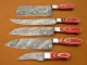 5 PIECE CHEF SET, Custom Handmade Damascus Steel Fixed Blade Kitchen Chef Knife Set, Red & Yellow Micrata Handle