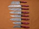 Custom Handmade Damascus Steel Fixed Blade Kitchen Chef Knife Set, 8 PIECE CHEF SET, Red Sheet and Walnut Wood Handle