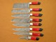 Red Micarta & Buffalo Horn Handle, 8 Piece Chef Set, Handmade Damascus Steel Fixed Blade Kitchen Chef Knife Set 