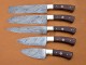 Walnut Wood Handle, Custom Handmade Damascus Steel Fixed Blade Kitchen Chef Knife Set, 5 PIECE CHEF SET
