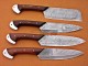Walnut wood Handle, Custom Handmade Damascus Steel Fixed Blade Kitchen Chef Knife Set, 4 PIECE CHEF SET