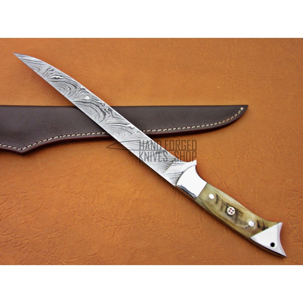 14", Goat/Ram Horn Handle, Fixed Blade, Full Tang, Custom Handmade