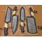 Custom Handmade Damascus Steel Fixed Blade Kitchen Chef Knife Set, 4 PIECE CHEF SET, CAMEL BONE, BUFFALO HORN & WALNUT WOOD HANDLE