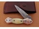 Damascus Dagger Folding Knife, 7.5" Handwork Brass Bolster Point Blade, Camel Bone Handle, Pocket Knife, Razor Sharp