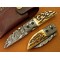 Damascus Deer Antler Folding Knife, 5.5", Damascus Steel Bolster Point Blade, Deer Antler Handle, Pocket Knife, Razor Sharp