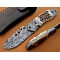 Damascus Deer Antler Folding Knife, 7" Damascus Steel Bolster Point Blade, Deer Antler Handle, Pocket Knife, Razor Sharp