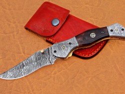 Damascus Folding Knife, 8" Damascus Steel Bolster Point Blade, Brown Color Bone Handle, Pocket Knife, Razor Sharp