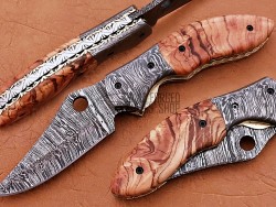 Damascus Folding Knife, 7.0" Damascus Steel Bolster Point Blade, Natural Wood Handle, Pocket Knife, Razor Sharp