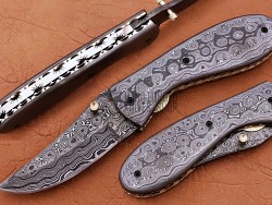 Damascus Folding Knife, 7.5" Damascus Steel Bolster Point Blade, Damascus Handle, Pocket Knife, Razor Sharp