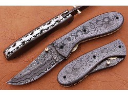 Damascus Folding Knife, 7.5" Damascus Steel Bolster Point Blade, Damascus Handle, Pocket Knife, Razor Sharp