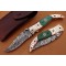 Damascus Folding Knife, 8" Handwork Brass Bolster Point Blade, Green G10 Handle, Pocket Knife, Razor Sharp