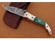 Damascus Folding Knife, 8" Handwork Brass Bolster Point Blade, Green G10 Handle, Pocket Knife, Razor Sharp
