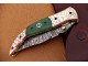 Damascus Folding Knife, 8" Handwork Brass Bolster Point Blade, Green G10 Handle, Pocket Knife, Razor Sharp