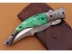 D2 Steel Folding Knife, 9" Damascus Steel Bolster Point Blade, Green Color Bone Handle, Pocket Knife, Razor Sharp