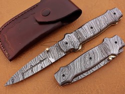 Damascus Folding Knife, 7.5" Damascus Steel Bolster Point Blade, Damascus Handle, Pocket Knife, Razor Sharp
