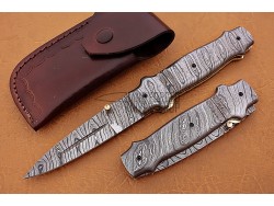 Damascus Folding Knife, 7.5" Damascus Steel Bolster Point Blade, Damascus Handle, Pocket Knife, Razor Sharp