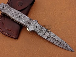 Damascus Folding Knife, 7.5" Damascus Steel Bolster Point Blade, Damascus Handle, Pocket Knife, Razor Sharp