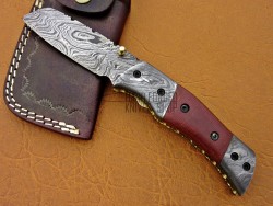 Damascus Folding Knife, 7.5" Damascus Steel Bolster Point Blade, Red Micarta Sheet Handle, Pocket Knife, Razor Sharp
