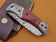 Damascus Folding Knife, 7.5" Damascus Steel Bolster Point Blade, Red Micarta Sheet Handle, Pocket Knife, Razor Sharp