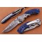 Damascus Folding Pocket Clip  Knife, 8" Damascus Steel Bolster Point Blade, Blue Color Bone Handle, Pocket Knife, Razor Sharp