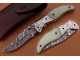 Damascus Folding Knife, 8" Handwork Steel Bolster Point Blade, White G10 Handle, Pocket Knife, Razor Sharp