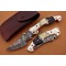 Damascus Folding Knife, 8" Handwork Brass Steel Bolster Point Blade, Camel Bone, Buffalo Horn Handle, Pocket Knife, Razor Sharp