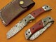 Damascus Tanto Blade Folding Knife, 8" Damascus Bolster, Red Micarta Handle
