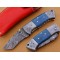 Damascus Tanto Blade Folding Knife, 6.5" Damascus Steel Bolster Point Blade, Blue Color Bone Handle, Pocket Knife, Razor Sharp