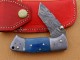 Damascus Tanto Blade Folding Knife, 6.5" Damascus Steel Bolster Point Blade, Blue Color Bone Handle, Pocket Knife, Razor Sharp