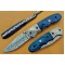 Damascus Blade Pocket Clip Folding Knife, 7.5" Damascus Steel Bolster Bowie Clip, Blue Micarta Sheet Handle, Pocket Knife, Razor Sharp