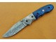 Damascus Blade Pocket Clip Folding Knife, 7.5" Damascus Steel Bolster Bowie Clip, Blue Micarta Sheet Handle, Pocket Knife, Razor Sharp