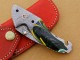 Damascus Blade Folding Knife, 7" Green, Yellow & White Resin Handle, Pocket Knife, Razor Sharp, Bottle Opener