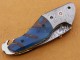 Damascus Blade Folding Knife, 7" Blue Black Resin Handle, Pocket Knife, Razor Sharp, Bottle Opener
