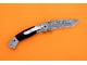 Damascus Tanto Blade Pocket Clip Folding Knife, 8" Damascus Steel Bolster Tanto Blade, Buffalo Horn Handle, Pocket Knife, Razor Sharp